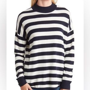 NWT! Madewell Ashbury Kelsey Stripe Mock Neck Sweater Dark Indigo XL